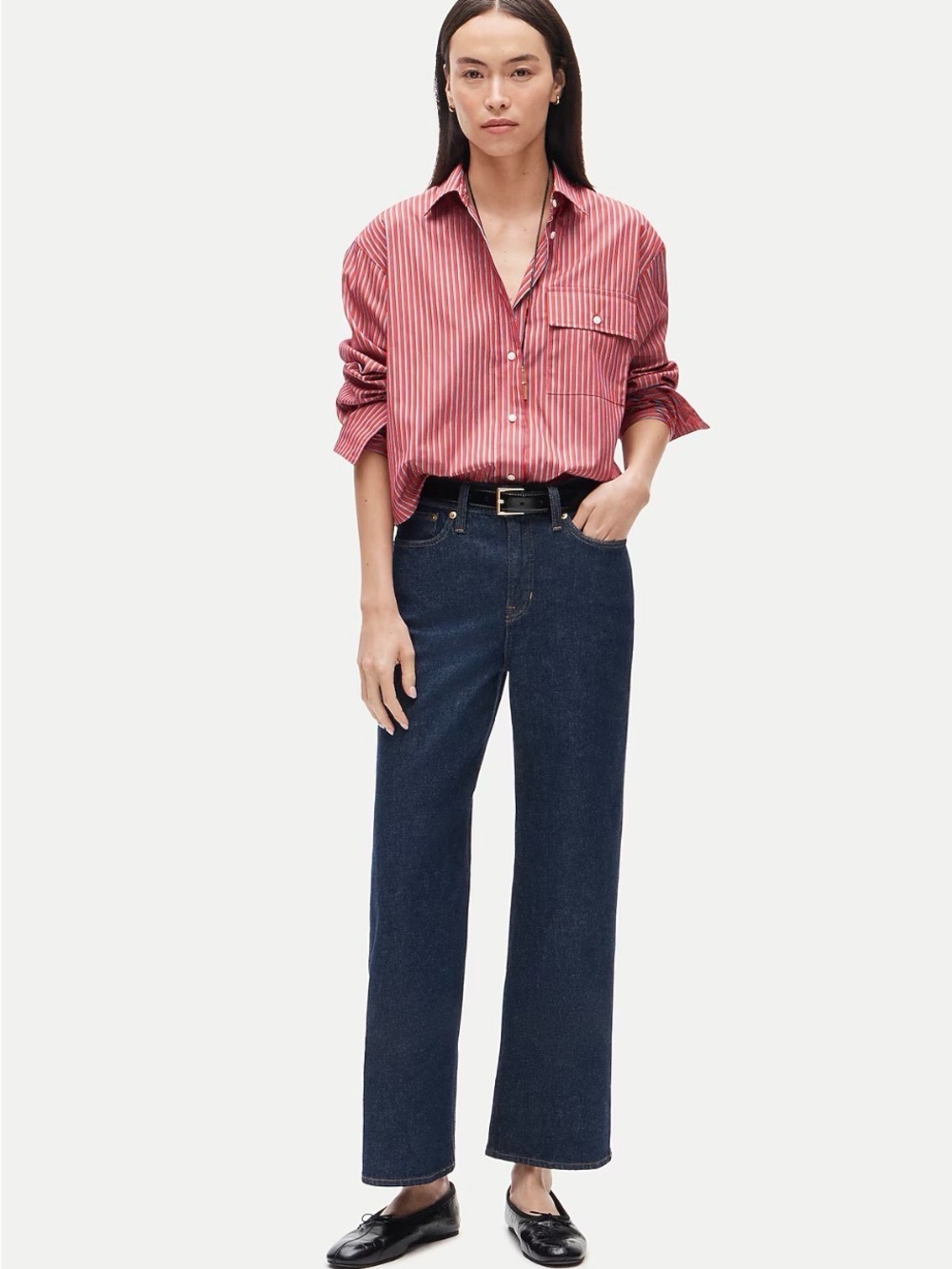 JCrew Slim Wide Leg Cropped Jeans in Navy. No contrast stitching.
